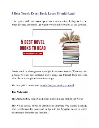 5 Best Novels Every Book Lover Should Read