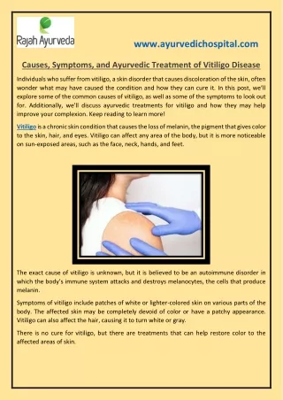 Causes, Symptoms, and Ayurvedic Treatment of Vitiligo Disease