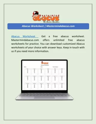 abacus worksheet mastermindabacus com