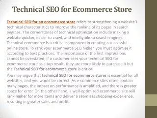 Technical SEO for Ecommerce Store