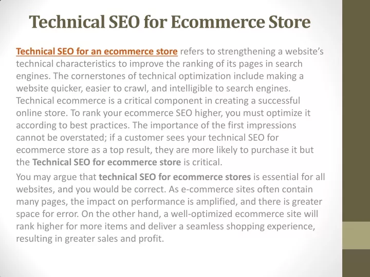 technical seo for ecommerce store