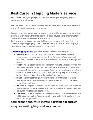 Best Custom Shipping Mailers Service