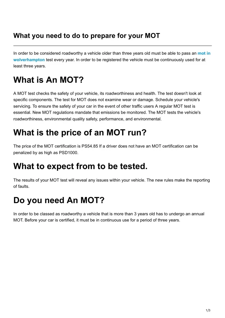 what you need to do to prepare for your mot
