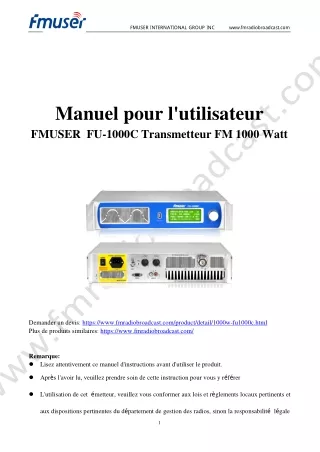 FMUSER FU-1000C Transmetteur FM 1000 Watt Manuel d'utilisation