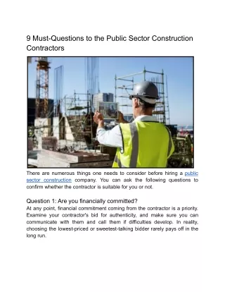 9 Must-Questions to the Public Sector Construction Contractors