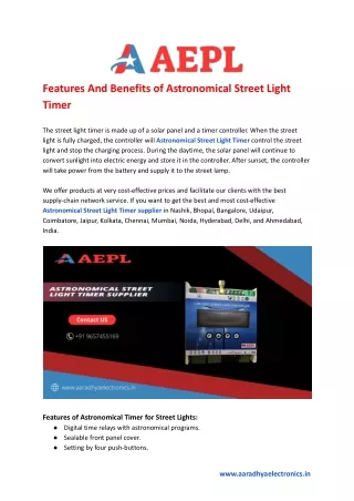 Features And Benefits of Astronomical Street Light Timer