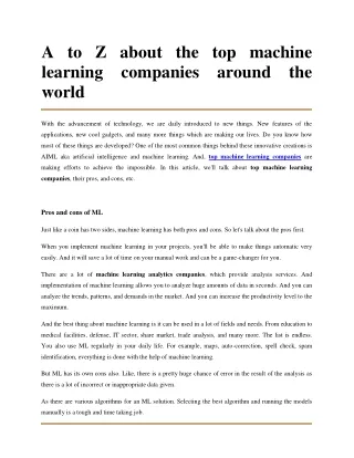 a to z about the top machine learning companies