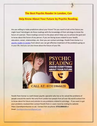 Can Help You To Know About Your Future By Psychic Specialist Pandit Prem Kumar.