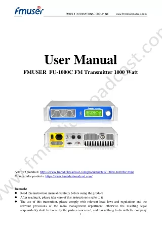 FMUSER FU-1000C FM Transmitter 1000 Watt User Manual