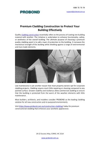 Premium Cladding Construction to Protect Your Building Effectively 