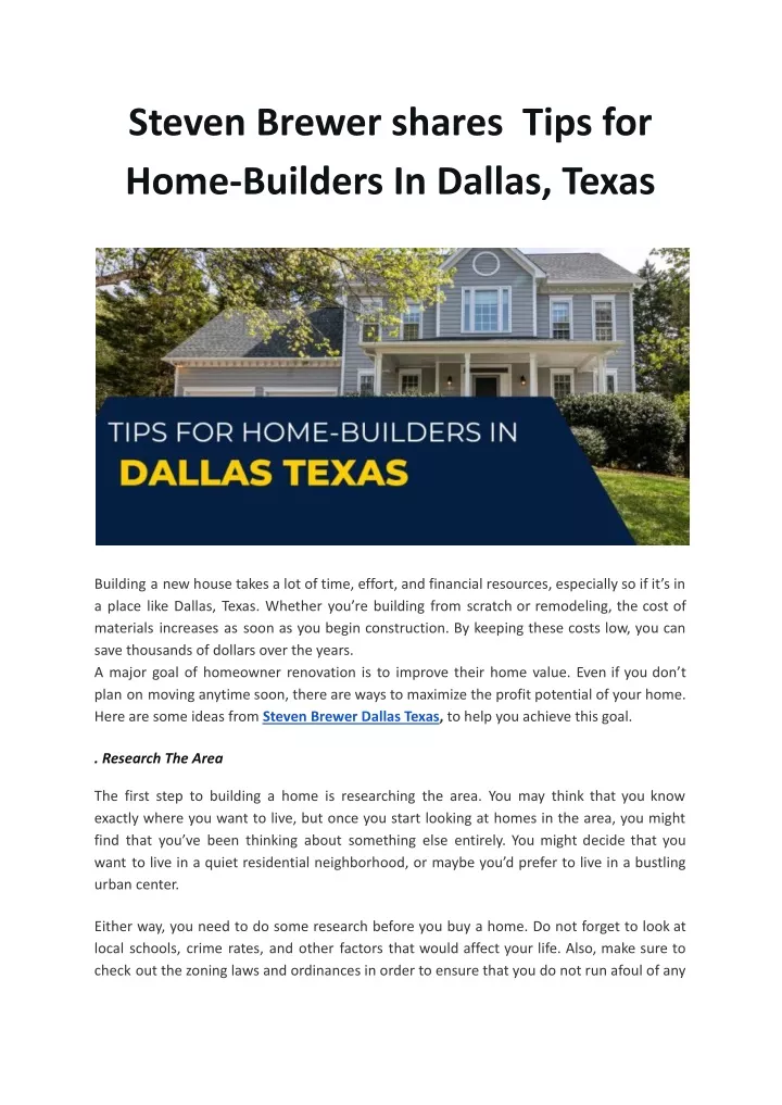 steven brewer shares tips for home builders