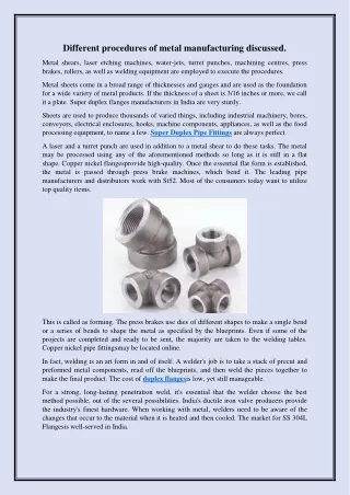 different procedures of metal manufacturing