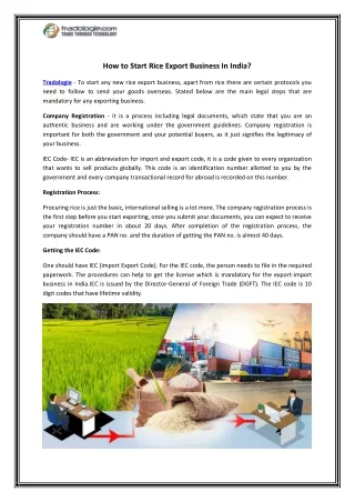 how to start rice export business in india
