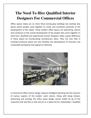 The Need To Hire Qualified Interior Designers For Commercial Offices