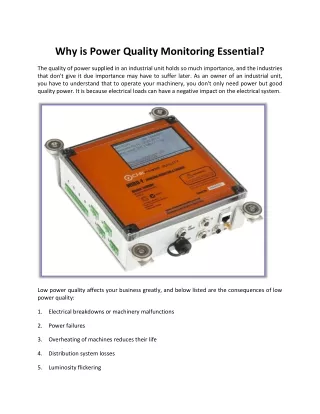 Why is Power Quality Monitoring Essential
