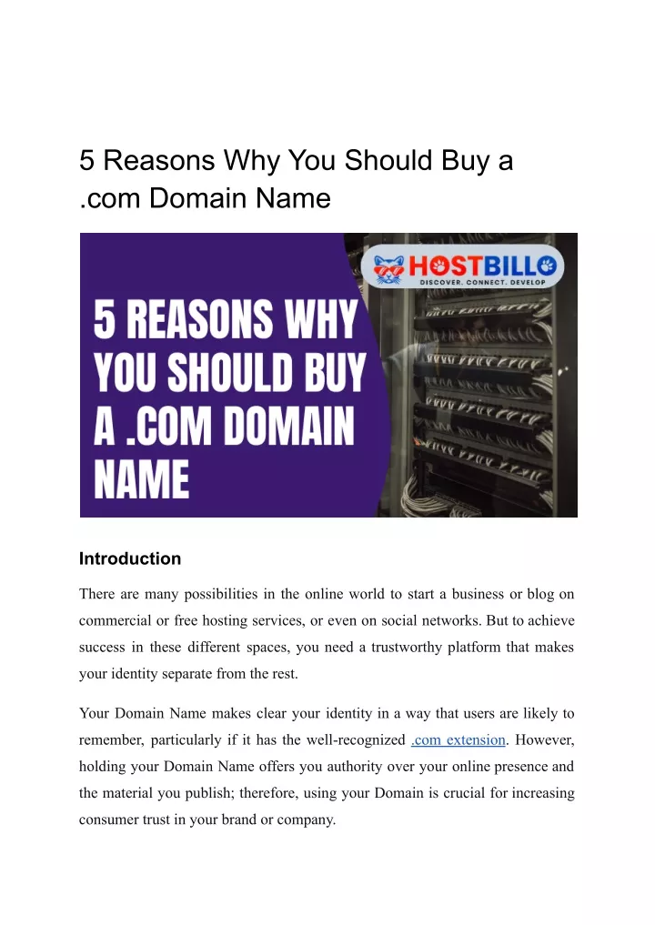 5 reasons why you should buy a com domain name