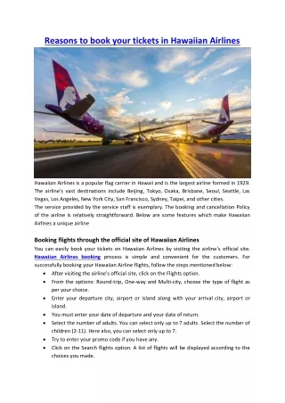 Reasons to book your tickets in Hawaiian Airlines