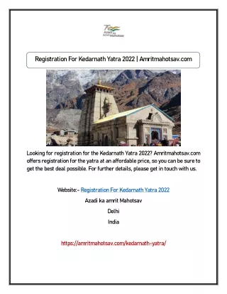 Registration For Kedarnath Yatra 2022 | Amritmahotsav.com