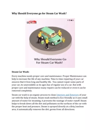 Why Should Everyone Go for Steam Car Wash