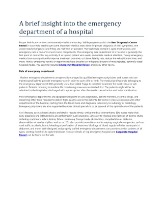 A brief insight into the emergency department of a hospital