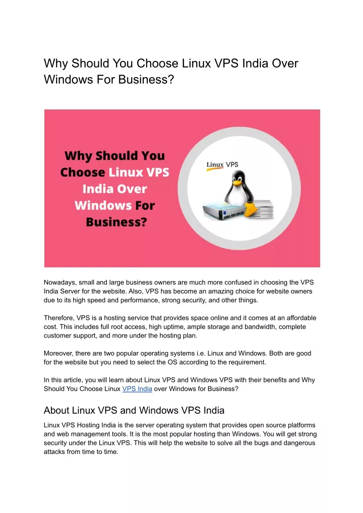 why should you choose linux vps india over