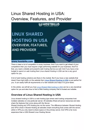 linux shared hosting in usa overview features