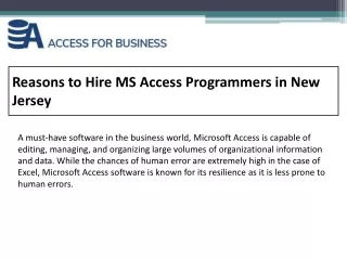 Reasons to Hire MS Access Programmers in New Jersey