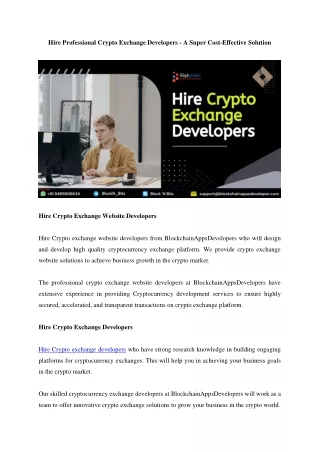 Hire Professional Crypto Exchange Developers - A Super Cost-Effective Solution