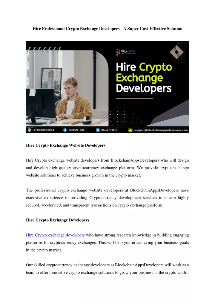 hire professional crypto exchange developers