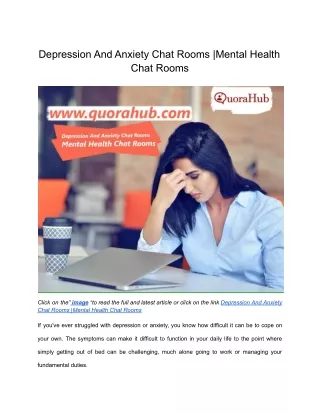 Depression And Anxiety Chat Rooms,Mental Health Chat Rooms