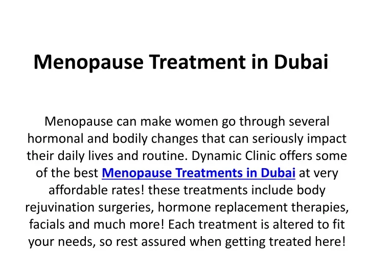 menopause treatment in dubai
