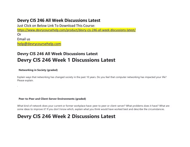 devry cis 246 all week discussions latest just