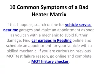 10 common symptoms of a bad heater matrix