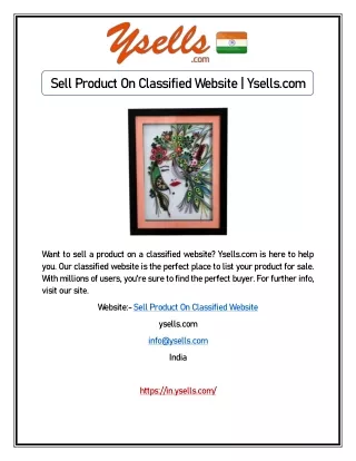 Sell Product On Classified Website | Ysells.com