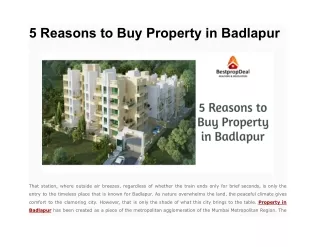 5 Reasons to Buy Property in Badlapur