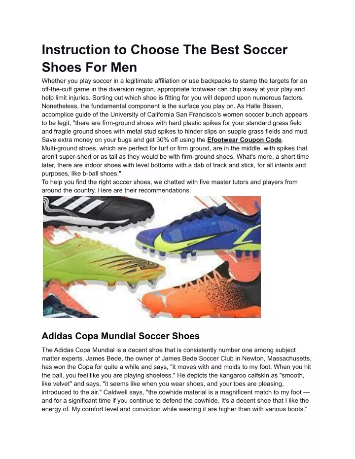 instruction to choose the best soccer shoes