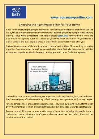 Choosing the Right Water Filter for Your Home