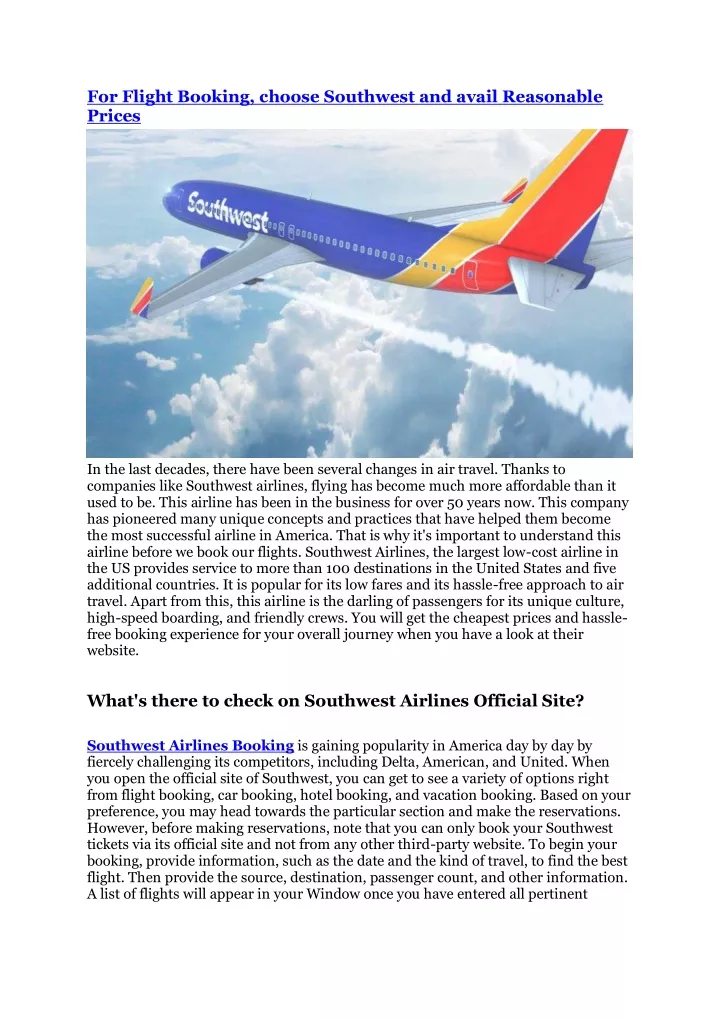 PPT - Southwest Airlines Booking PowerPoint Presentation, Free Download ...