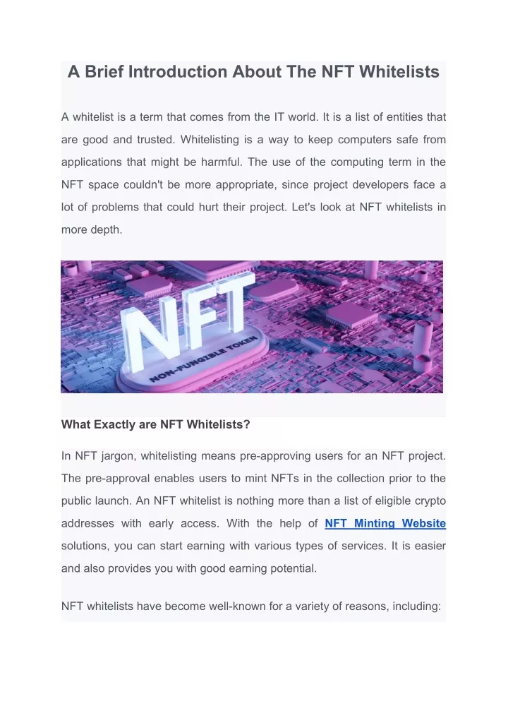 a brief introduction about the nft whitelists
