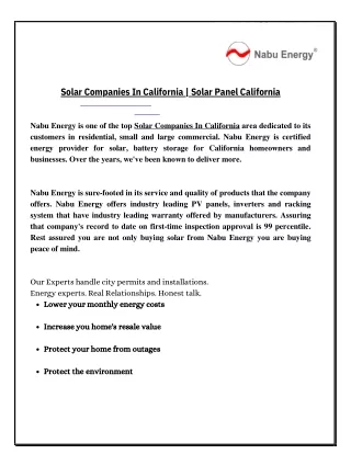 Solar Companies In California | Solar Panel California