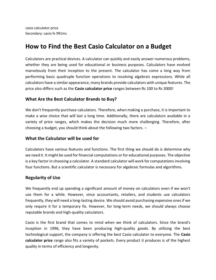 casio calculator price secondary casio fx 991ms