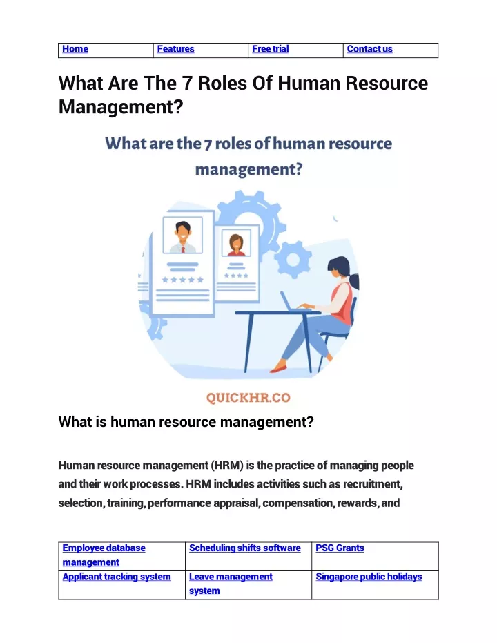 what are the 7 roles of human resource management