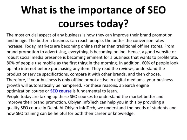 what is the importance of seo courses today