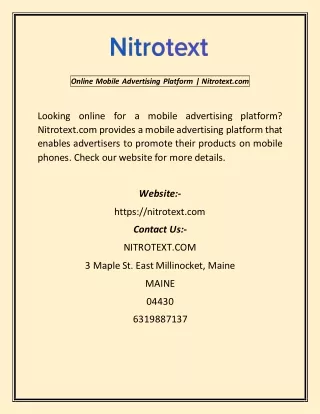 Online Mobile Advertising Platform  Nitrotext