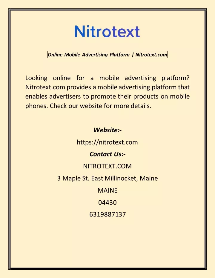 online mobile advertising platform nitrotext com