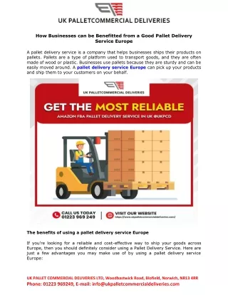 How Businesses can be Benefited from a Good Pallet Delivery Service Europe