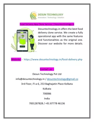 Food Delivery App Clone Service  Desuntechnologyin