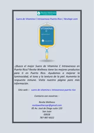 Suero de Vitamina C Intravenosa Puerto Rico Revitapr.com