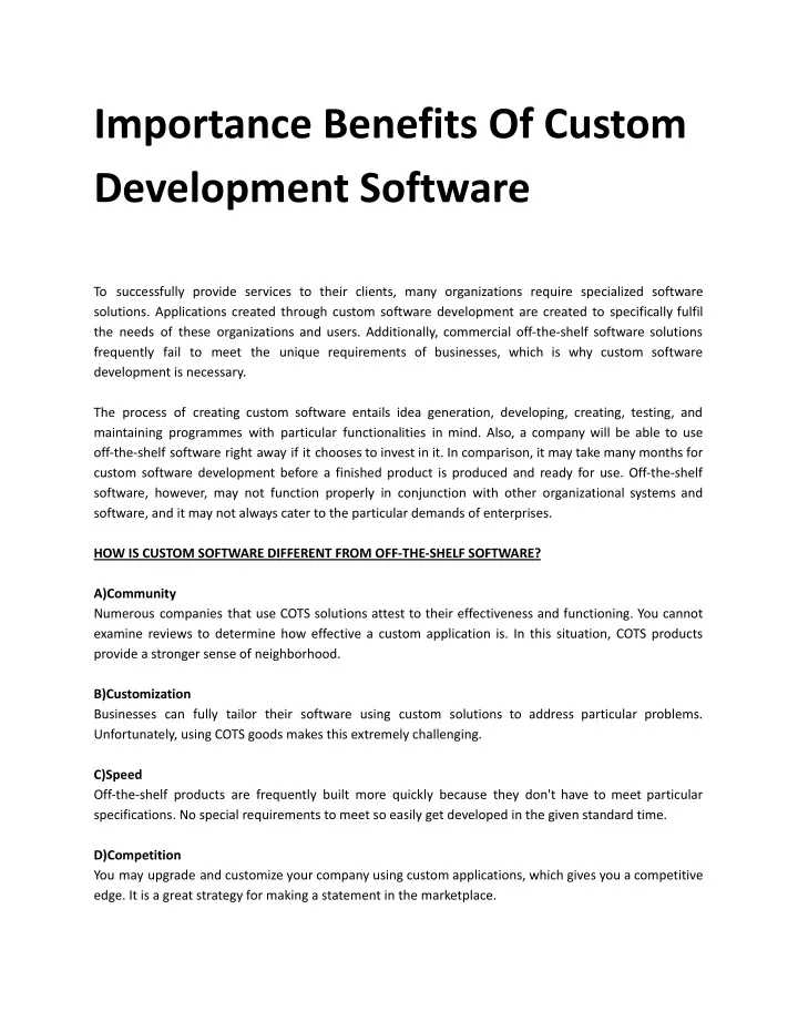 importance benefits of custom development software