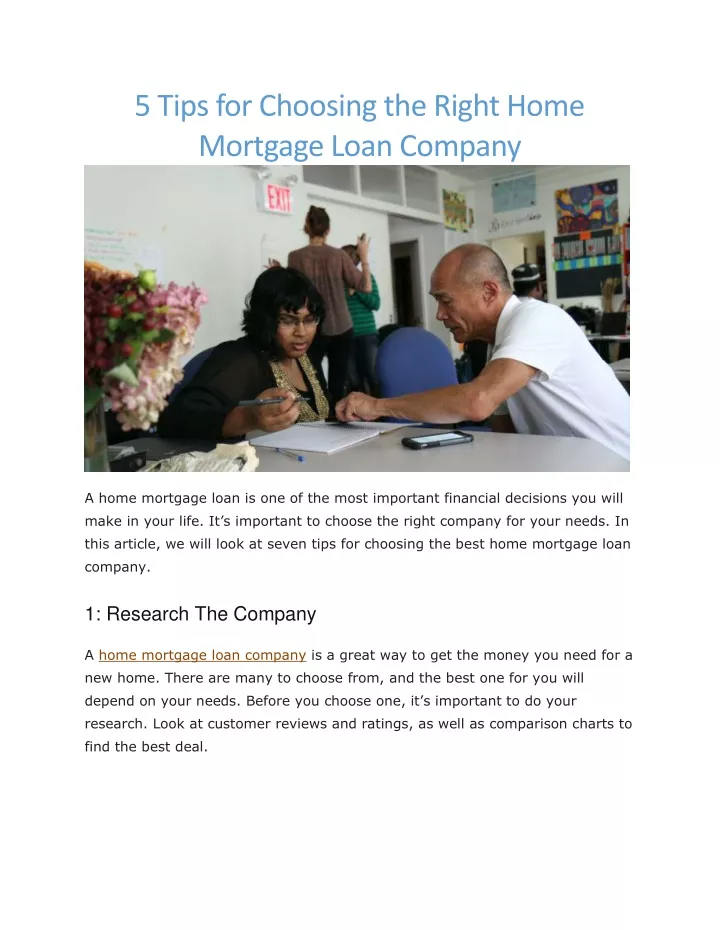 5 tips for choosing the right home mortgage loan